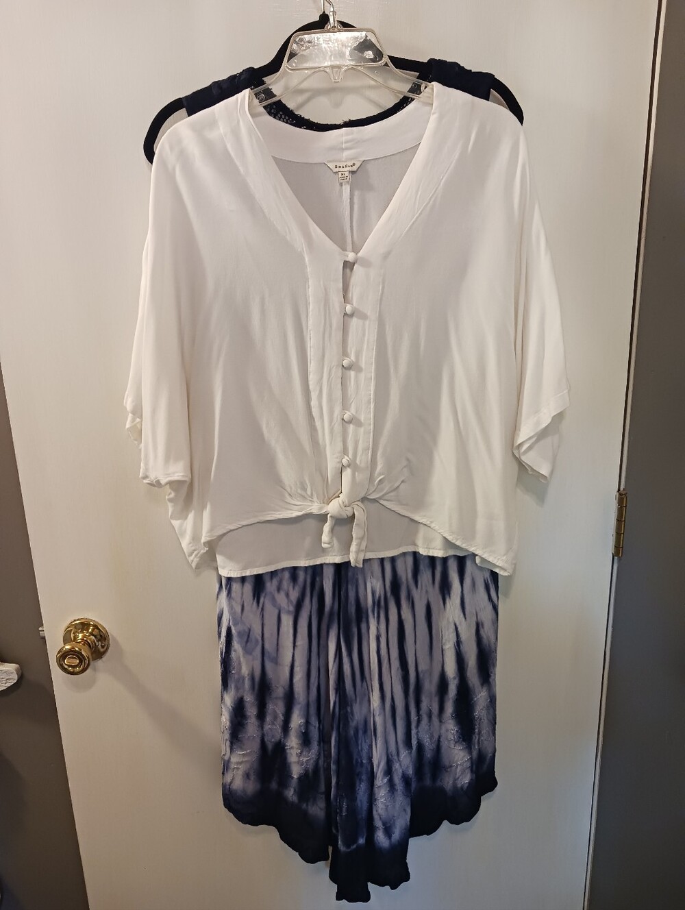 Sim & Sam Womens XL White Knotted Waist Button Down Top Or Cardigan Cute